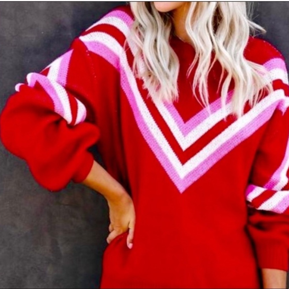 VICI | Chevron Sweater w/ Balloon Sleeves